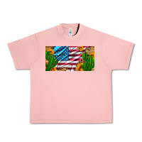 Salmon usa flag and cactus and sunflowers with leopard and wood license  plat Urban Heavy Tee - Artiststas