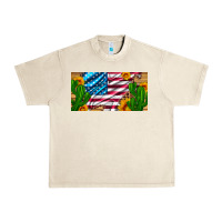 Sandshell usa flag and cactus and sunflowers with leopard and wood license  plat Urban Heavy Tee - Artiststas