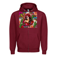 Burgundy mexico girl serape Zipper Hoodie - Zillion Design Studio