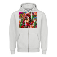 Dove Grey mexico girl serape Zipper Hoodie - Zillion Design Studio