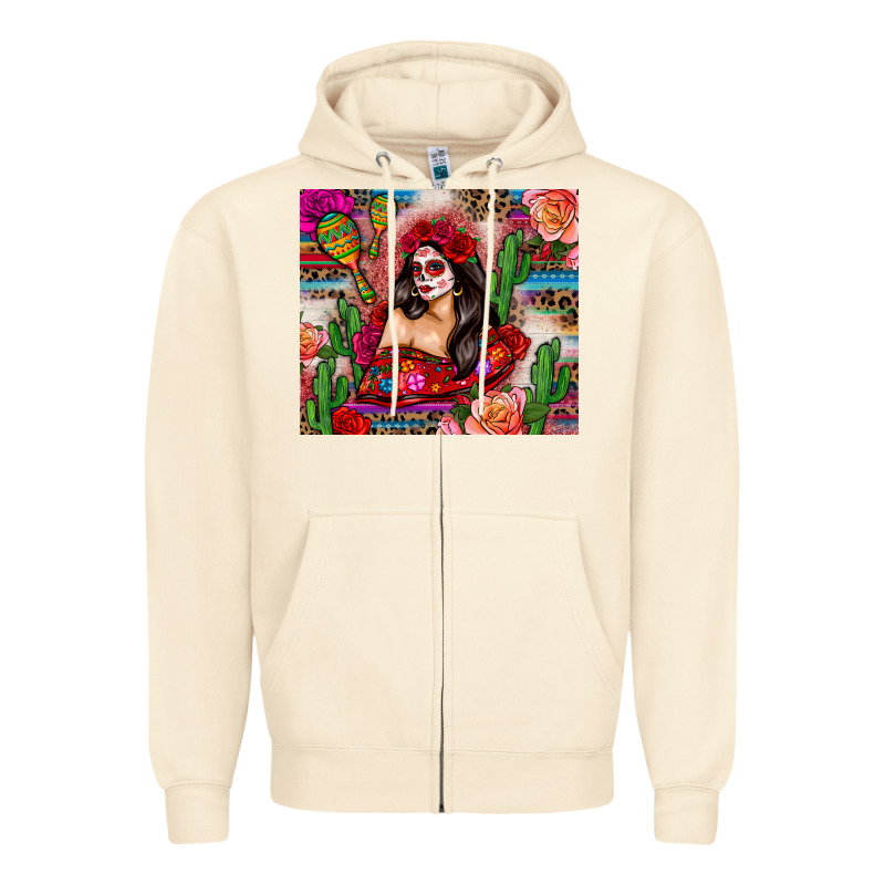 Mexico Girl Serape Zipper Hoodie by Zillion Design Studio | Teevron