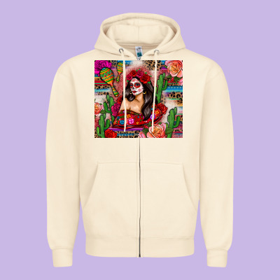 Mexico Girl Serape Zipper Hoodie Designed By Zillion Design Studio