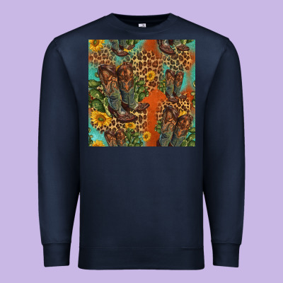 Western Boots And Sunflowers Seamless Pattern Premium Sweatshirt Designed By Hra Design Shop