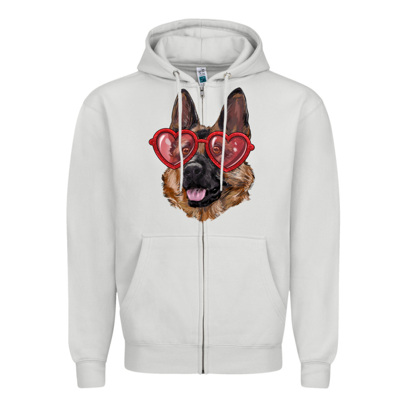 German Shepherd With Love Glasses Zipper Hoodie by RanaPortraitStore | Teevron