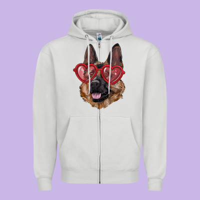 Zipper Hoodie German shepherd with love glasses