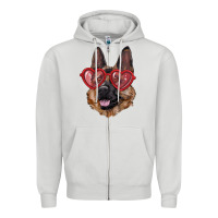 Dove Grey German shepherd with love glasses Zipper Hoodie - RanaPortraitStore