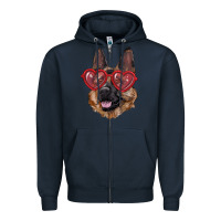 Navy German shepherd with love glasses Zipper Hoodie - RanaPortraitStore