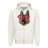 Oatmeal Heather German shepherd with love glasses Zipper Hoodie - RanaPortraitStore