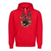 Red German shepherd with love glasses Zipper Hoodie - RanaPortraitStore