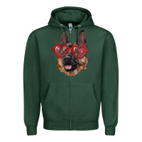 Sports Green German shepherd with love glasses Zipper Hoodie - RanaPortraitStore