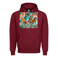 Burgundy western running horses Zipper Hoodie - Zillion Design Studio