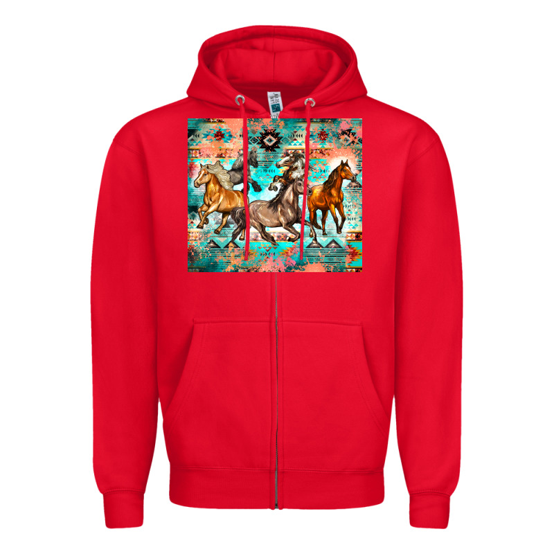 Western Running Horses Zipper Hoodie by Zillion Design Studio | Teevron