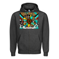 Charcoal Heather turquoise gemstone sunflower Zipper Hoodie - Zillion Design Studio