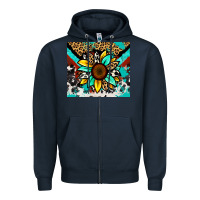 Navy turquoise gemstone sunflower Zipper Hoodie - Zillion Design Studio