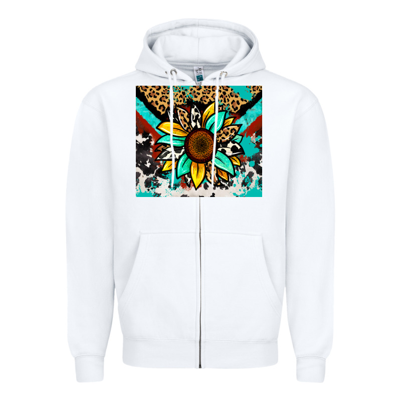 Turquoise Gemstone Sunflower Zipper Hoodie by Zillion Design Studio | Teevron