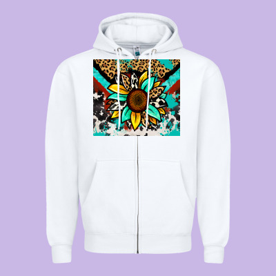 Turquoise Gemstone Sunflower Zipper Hoodie Designed By Zillion Design Studio