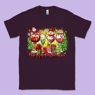 Merry Christmas Wine Glasses Classic Tee Designed By Zillion Design Studio