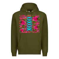 Army Green xoxo valentine's day pink roses and hearts Premium Hoodie - Jasminsmagicworld