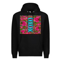 Black xoxo valentine's day pink roses and hearts Premium Hoodie - Jasminsmagicworld