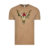 Vintage Coffee bull skull with rose and flowers Vintage Tee - Artiststas