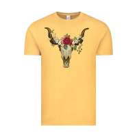 Vintage Mustard bull skull with rose and flowers Vintage Tee - Artiststas