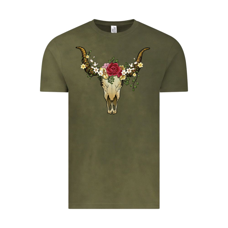 Bull Skull With Rose And Flowers Vintage Tee by Artiststas | Teevron