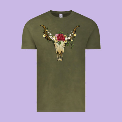 Bull Skull With Rose And Flowers Vintage Tee Designed By Artiststas