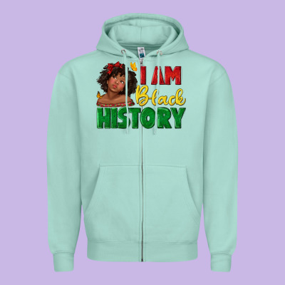 Zipper Hoodie i am black history with afro black girl