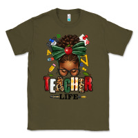 Army Green teacher life afro messy bun Classic Tee - texasbilliewilder