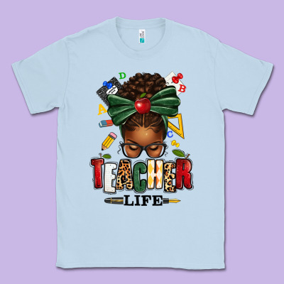 Classic Tee teacher life afro messy bun