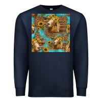Navy goat sunflowers seamless pattern Premium Sweatshirt - HRA Design Shop