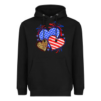 Black American flag leopard hearts Heavyweight Hoodie - Neo Western