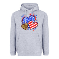 Heather Grey American flag leopard hearts Heavyweight Hoodie - Neo Western