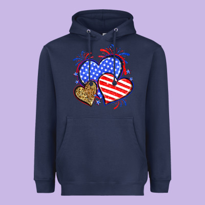 American Flag Leopard Hearts Heavyweight Hoodie Designed By Neo Western