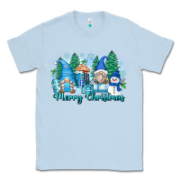 Dusty Blue merry christmas snowman gnomes Classic Tee - Zillion Design Studio