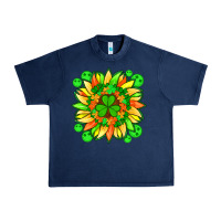 Navy sunflower with st patricks smiley face and shamrock with glitter Urban Heavy Tee - Artiststas