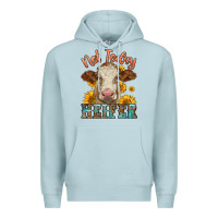 Blue Mist heifer with sunflowers Premium Hoodie - LillyAllenDesigns