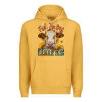 Mustard heifer with sunflowers Premium Hoodie - LillyAllenDesigns