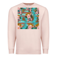 Pale Pink turquoise baby pig seamless pattern Premium Sweatshirt - HRA Design Shop