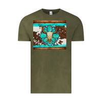 Vintage Olive bull skull and turquoise cowhide tumbler Vintage Tee - Artiststas