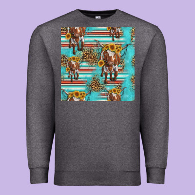 Longhorn Bull Seamless Pattern Premium Sweatshirt Designed By Hra Design Shop