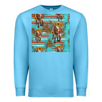 Ocean Blue longhorn bull seamless pattern Premium Sweatshirt - HRA Design Shop