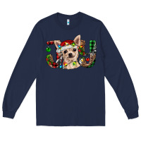 Navy christmas chihuahua joy Long Sleeve Tee - BarkalooDesign