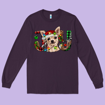 Christmas Chihuahua Joy Long Sleeve Tee Designed By Barkaloodesign