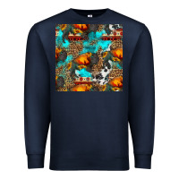 Navy western sunset bison and sunflowers seamless pattern Premium Sweatshirt - HRA Design Shop