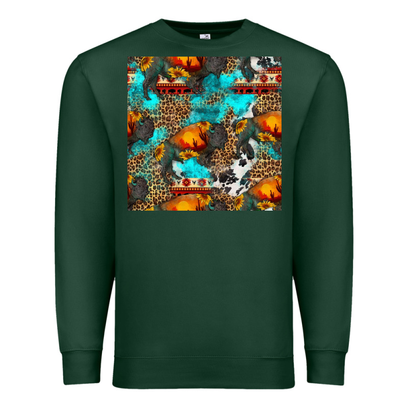Western Sunset Bison And Sunflowers Seamless Pattern Premium Sweatshirt by HRA Design Shop | Teevron