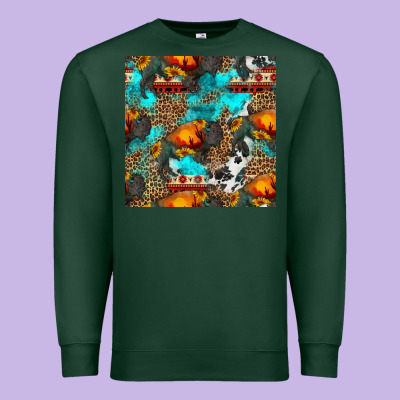 Western Sunset Bison And Sunflowers Seamless Pattern Premium Sweatshirt Designed By Hra Design Shop