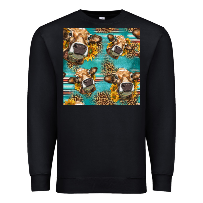 Western Sunflowers Cow Seamless Pattern Premium Sweatshirt by HRA Design Shop | Teevron