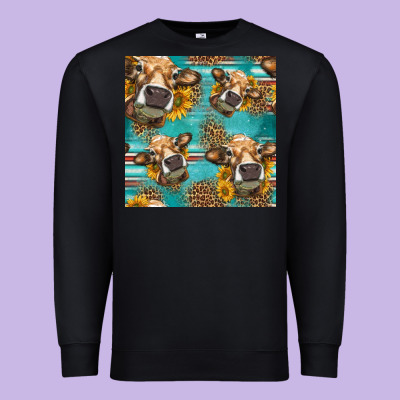 Western Sunflowers Cow Seamless Pattern Premium Sweatshirt Designed By Hra Design Shop