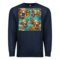 Navy western sunflowers cow seamless pattern Premium Sweatshirt - HRA Design Shop